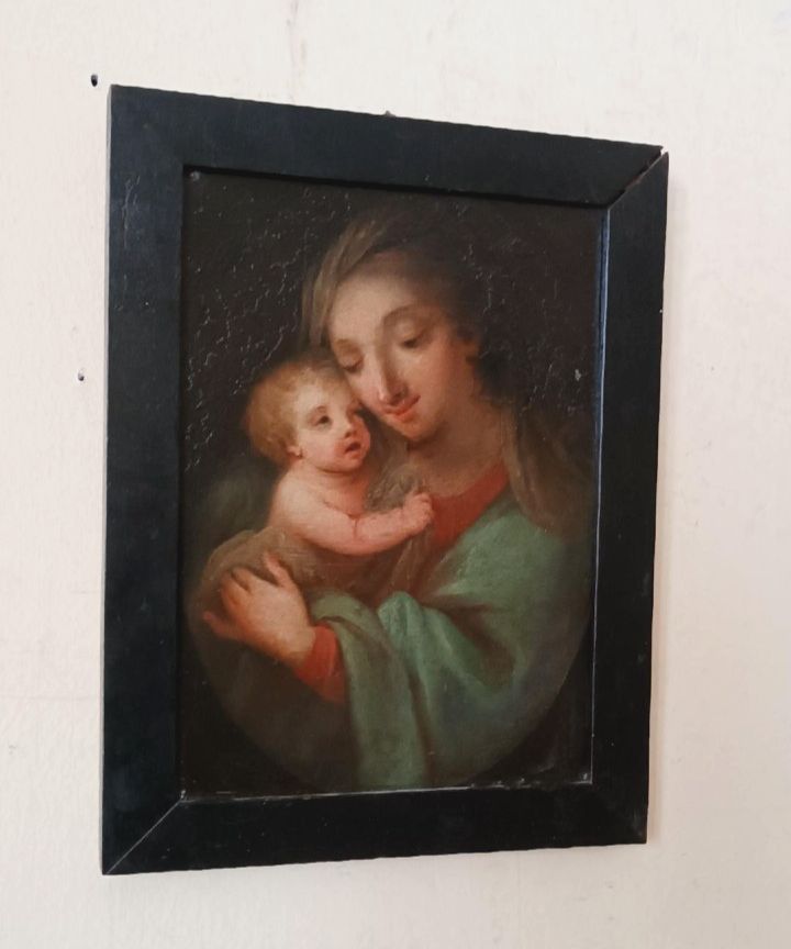 Antique Copper Painting Madonna With Child Italian School