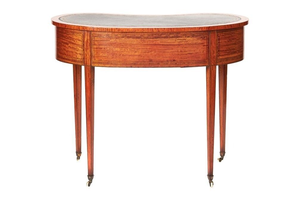 Fine Sheraton Revival Satinwood Inlaid Writing Table Circa 1880s photo for sale