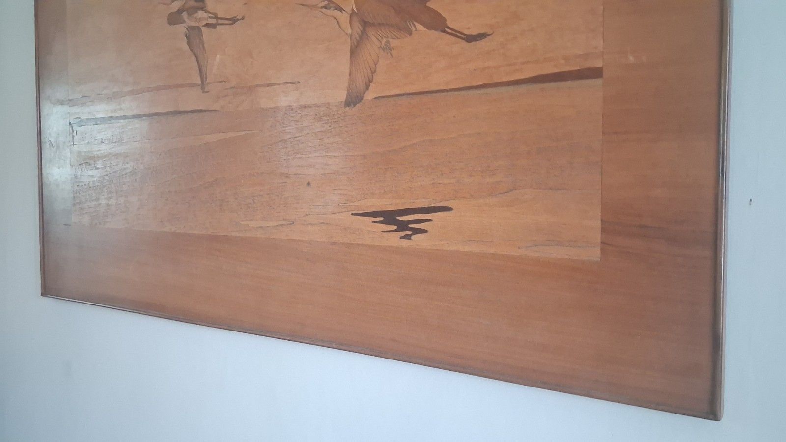 Superb 1960's Mid Century Marquetry "Herons In Flight "  Wall Hanging , Artwork photo Art