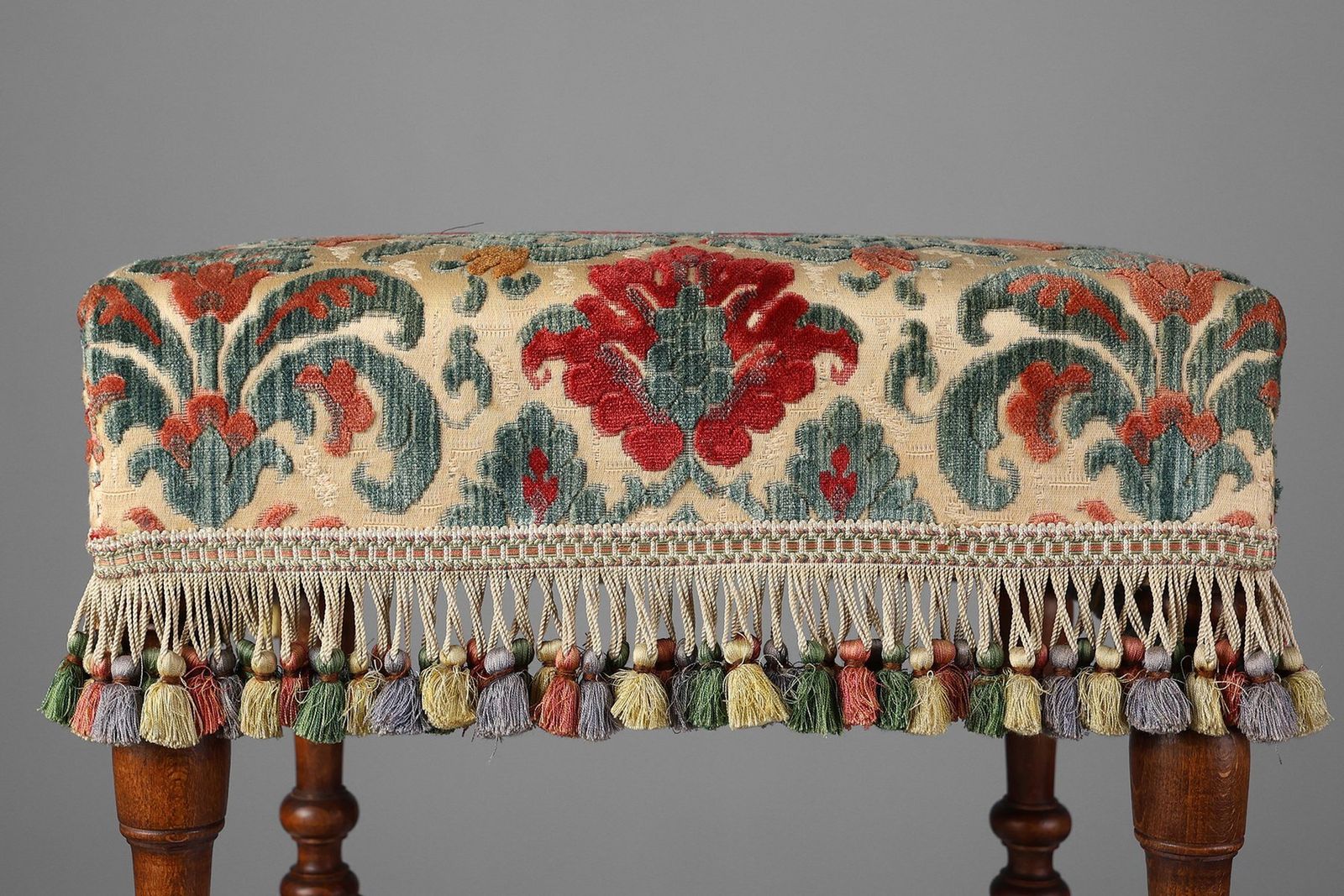 Antique Wood And Fabric Ottoman, France, 1890s photo for sale