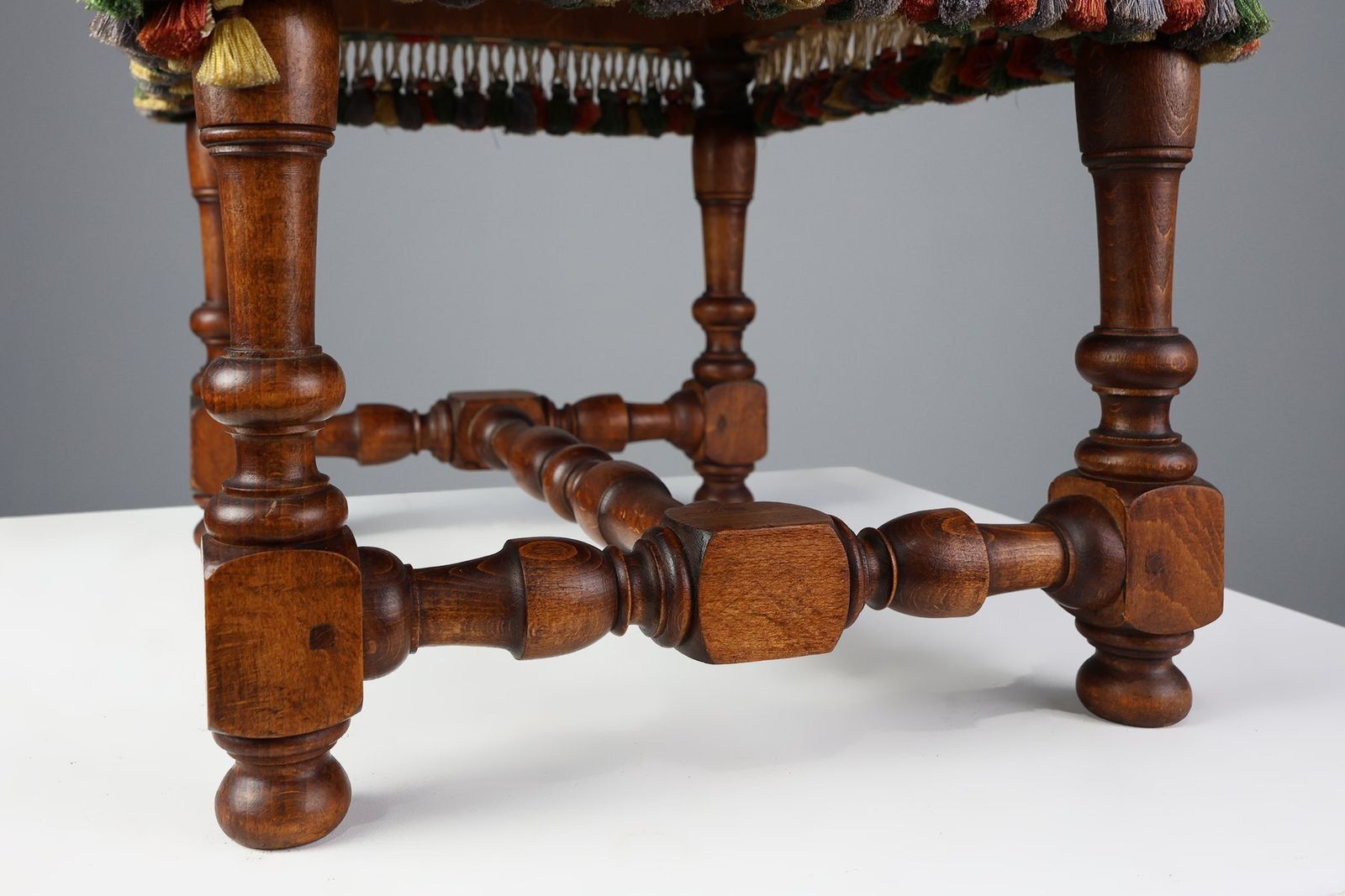 Antique Wood And Fabric Ottoman, France, 1890s photo vinterior