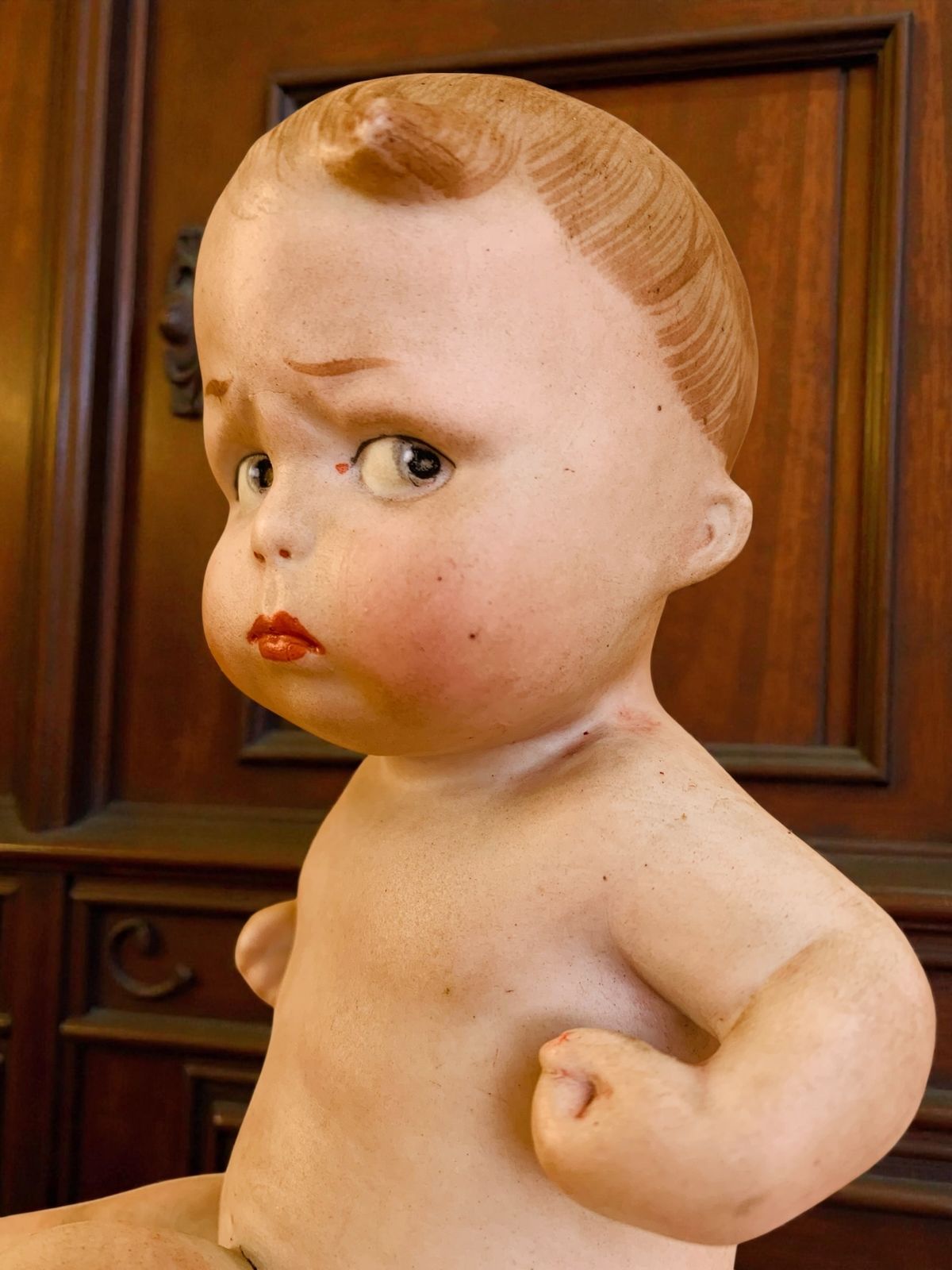 Antique 1880's  German Gebrüder Heubach Bisque Figurine Piano Baby 'Tough Guy'