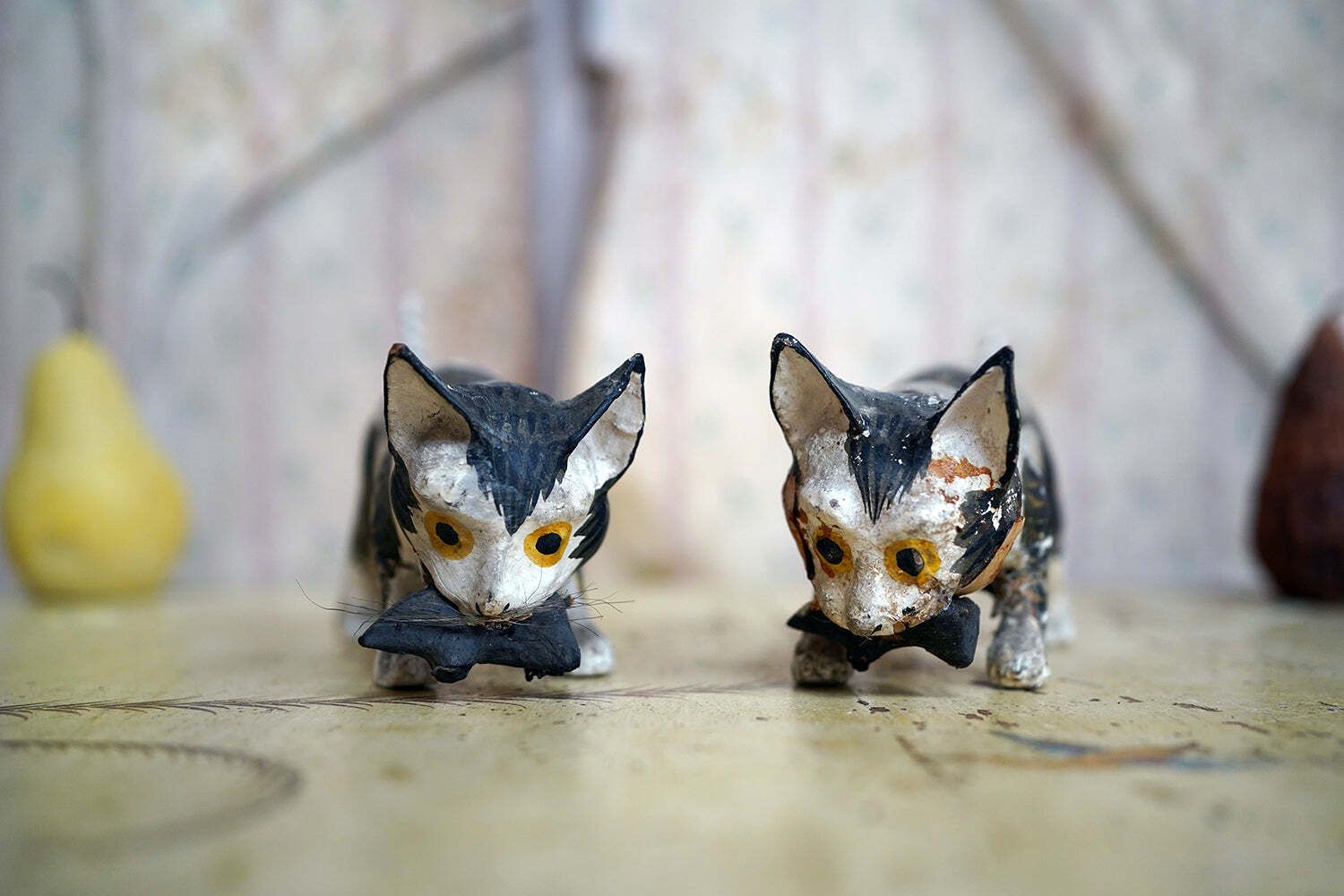 A Rare Pair Of 19thc Papier Mâché Nodding Cats & Mice C.1880 photo buy