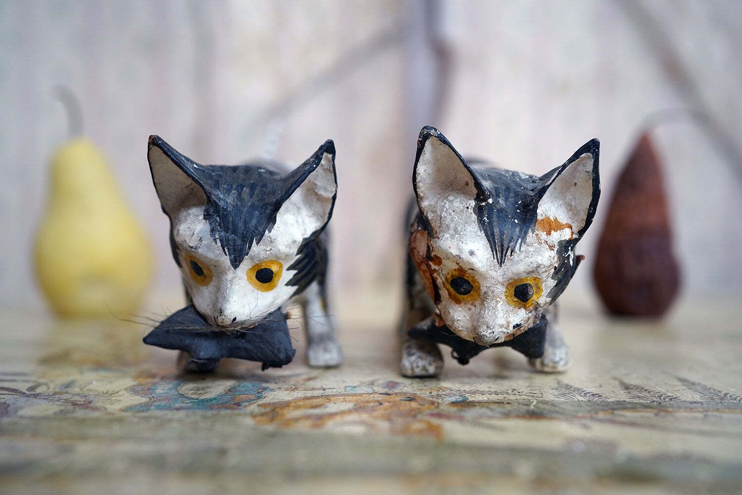 A Rare Pair Of 19thc Papier Mâché Nodding Cats & Mice C.1880 photo vintage