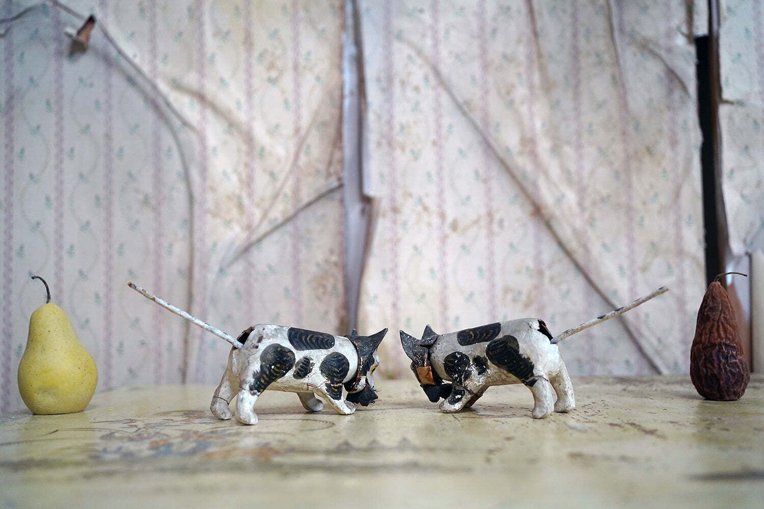 photo for sale A Rare Pair Of 19thc Papier Mâché Nodding Cats & Mice C.1880