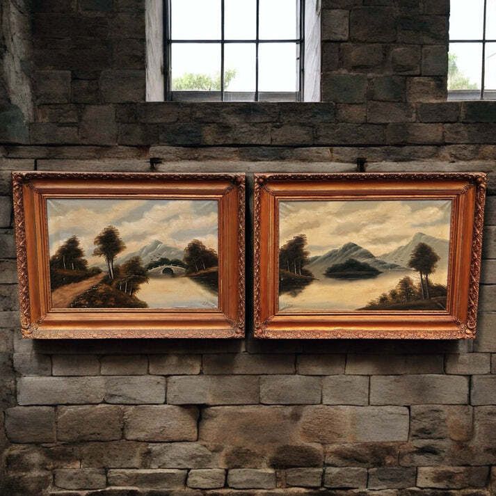 Pair Of Large Gilt Framed Signed Oil Paintings.