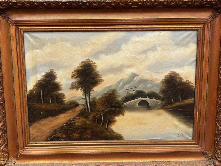 Pair Of Large Gilt Framed Signed Oil Paintings. photo Art