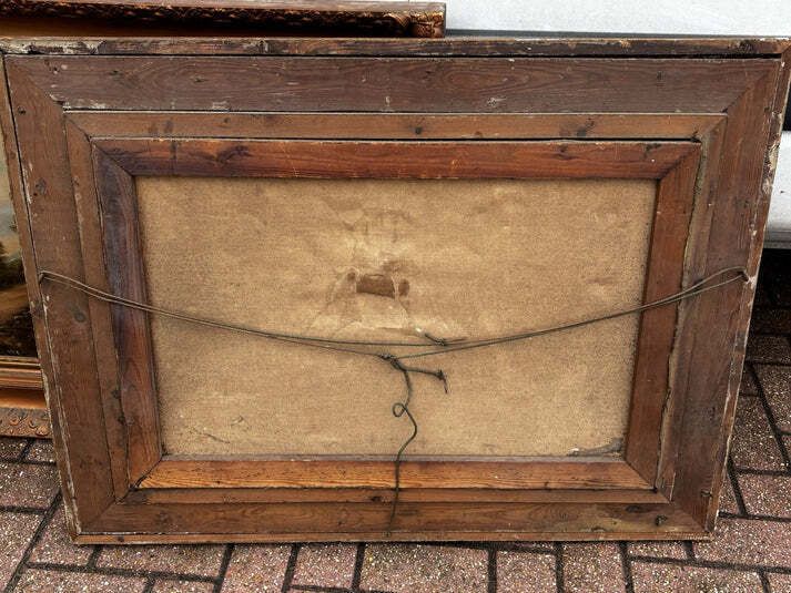 Pair Of Large Gilt Framed Signed Oil Paintings. photo vintage