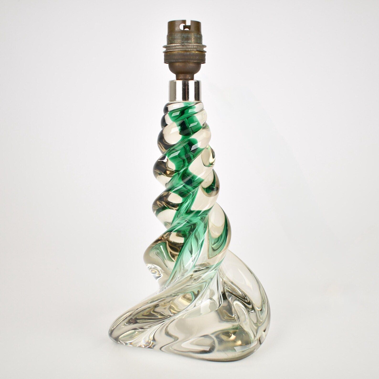Vintage French Crystal Table Light | Mid Century Emerald Green Accent Light Bedside | Lead Twisted Glass | Val St Lambert Seguso Murano 1950 photo vintage