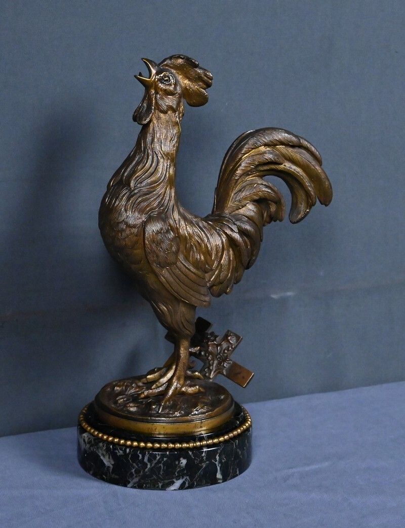 Bronze "The Rooster" Signed G. Guesnet – Late 19th Century photo Art