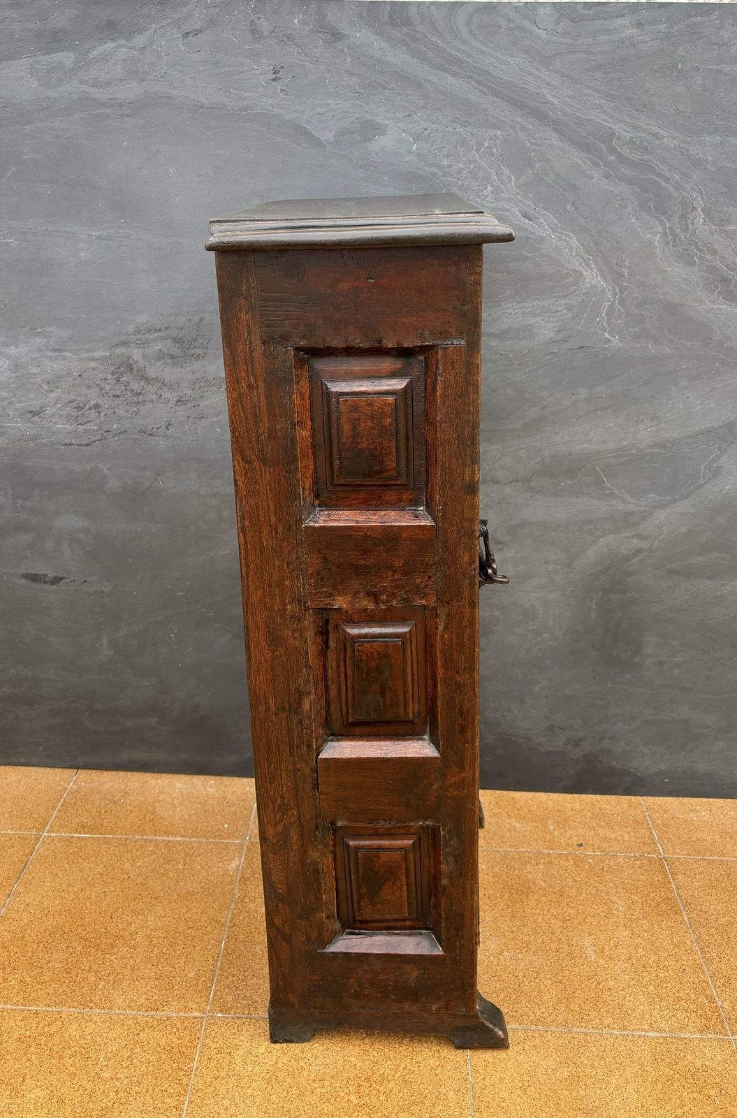 Spanish Rustic Solid Oak Cabinet With Paneled Door And Iron Hardware, 1880s photo vinterior