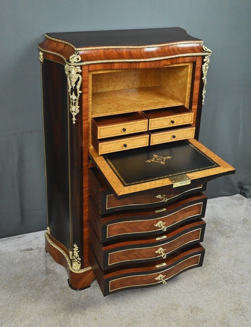 Inlaid Secretary Desk In Precious Woods, Napoleon III Period – Mid 19th Century photo Furniture