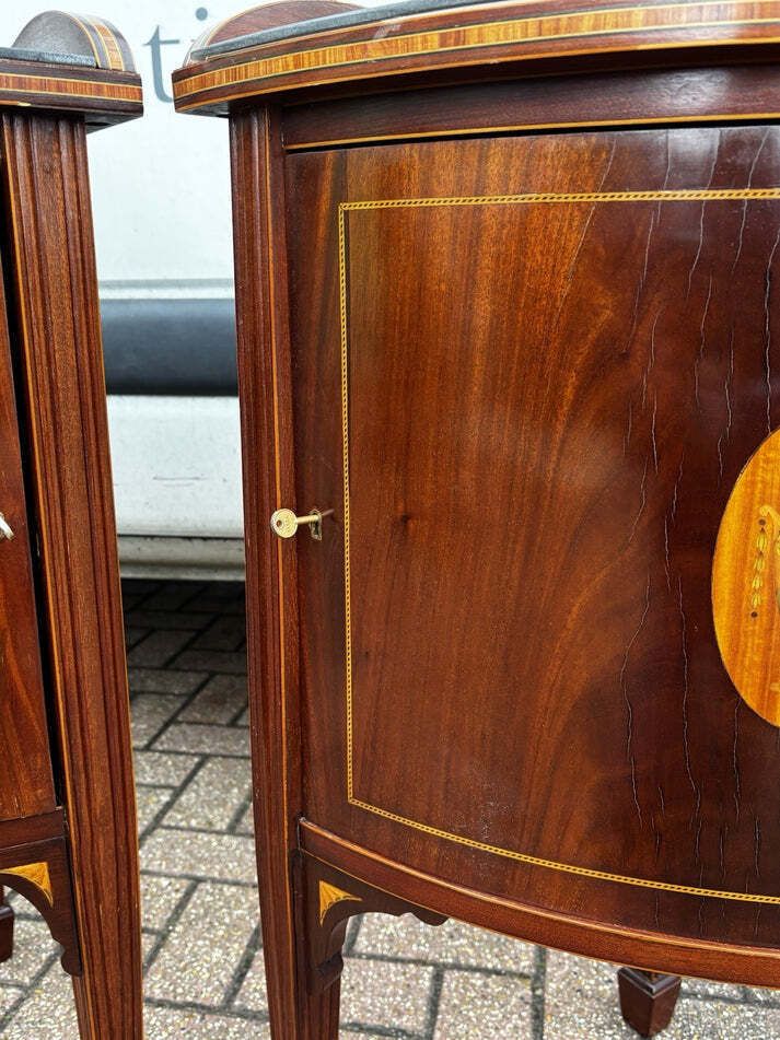 Pair Of Sheraton Revival Inlaid Mahogany Corner Cabinets. photo for sale