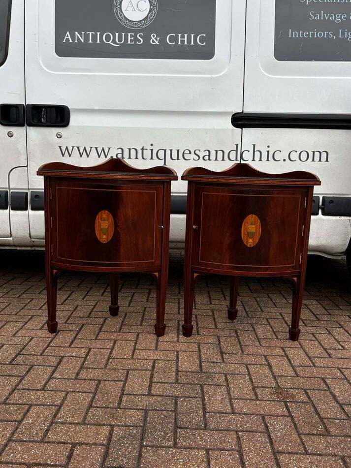 Pair Of Sheraton Revival Inlaid Mahogany Corner Cabinets. photo 995.0