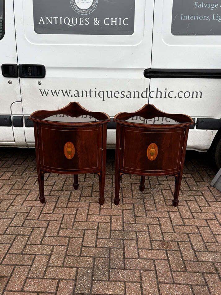Pair Of Sheraton Revival Inlaid Mahogany Corner Cabinets. photo vinterior