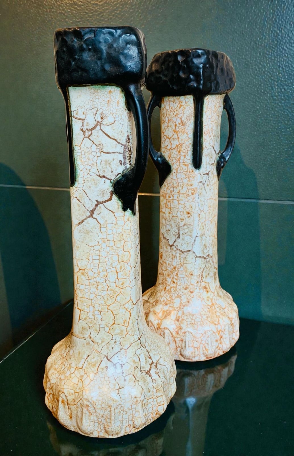 Unusual Pair Of Antique Art Deco, Ditmar Urbach 'Alienware' Double Handled Vases photo vinterior