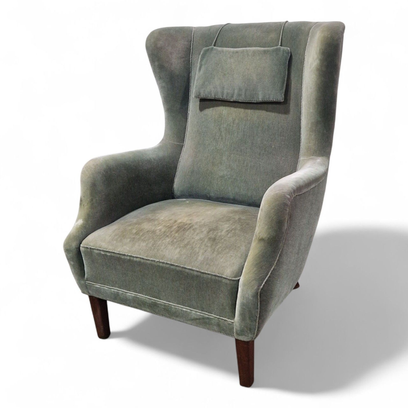 Danish Wing Back Armchair Mid Century Library Reading Chair With Cushion photo 250.0