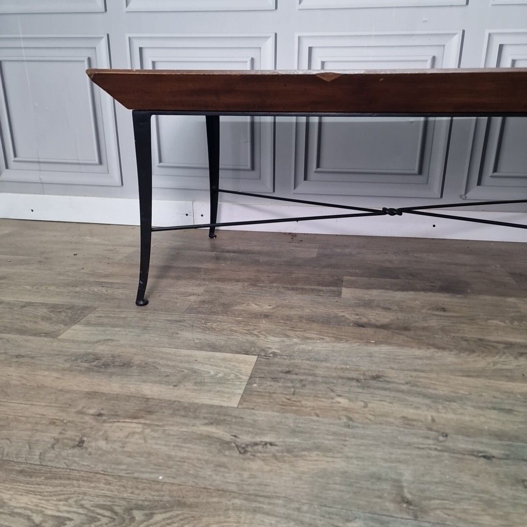 Danish Inspired Coffee Table Mid Century Modern Wood Metal Lipped Side Retro photo 140.0