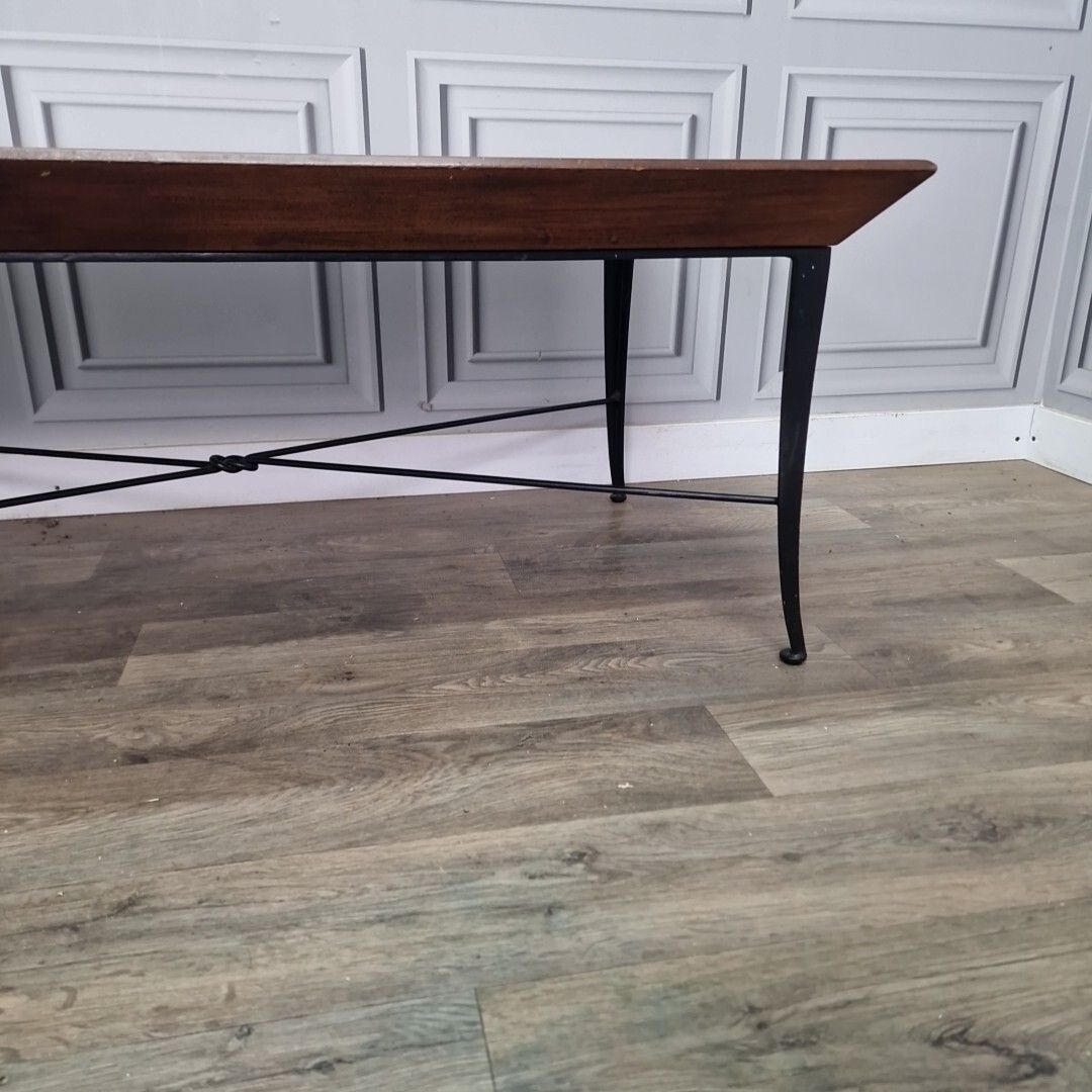 Danish Inspired Coffee Table Mid Century Modern Wood Metal Lipped Side Retro photo vinterior