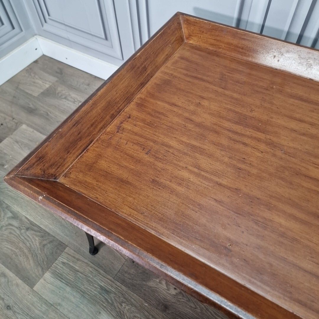 photo vinterior Danish Inspired Coffee Table Mid Century Modern Wood Metal Lipped Side Retro