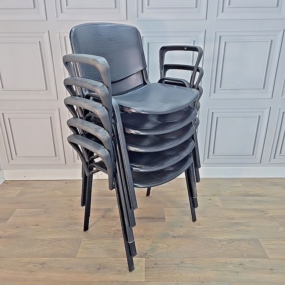 5 Stacking Office Chairs Black Conference With Arms Guest Visitor Waiting Room
