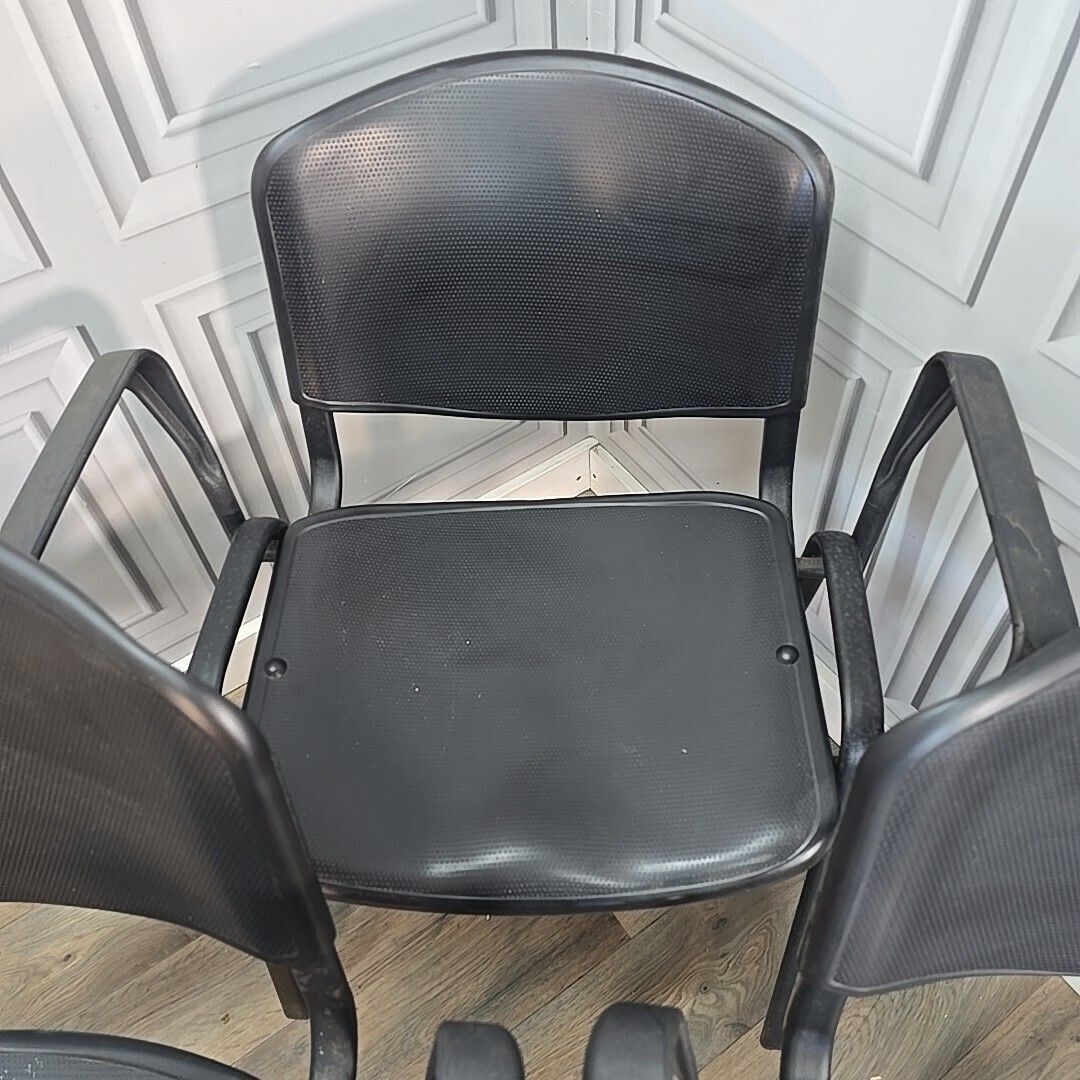 5 Stacking Office Chairs Black Conference With Arms Guest Visitor Waiting Room photo vintage