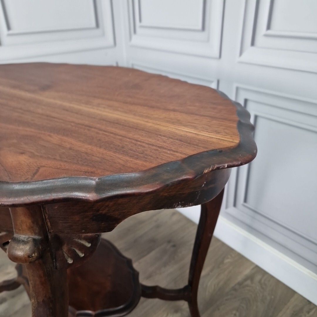 photo buy Antique Edwardian End Table Wooden Window Side Scalloped Top 2 Tier Mahogany