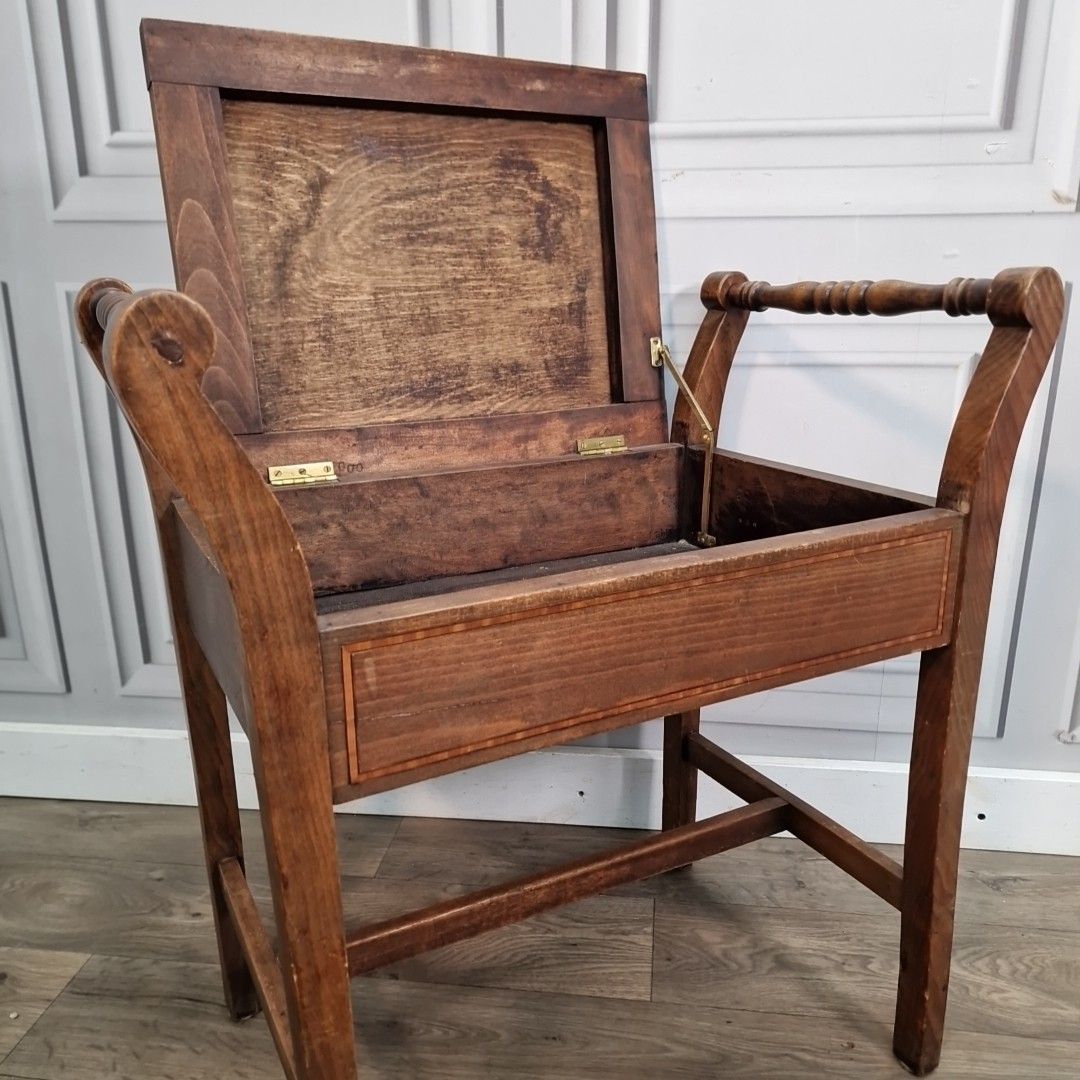 Antique Piano Dressing Stool Vintage Turned Wooden Storage Sewing Box Music photo vinterior