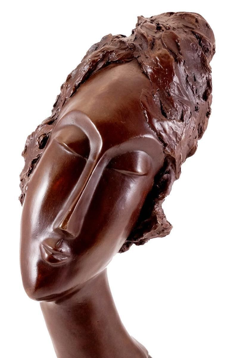 Art Deco Style Brown Patinated Bronze Woman’s Head Sculpture photo for sale