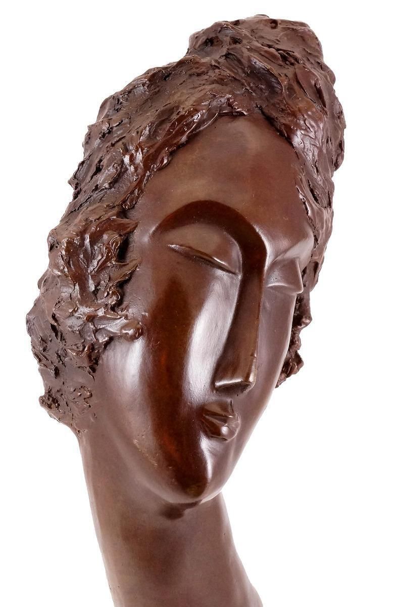 Art Deco Style Brown Patinated Bronze Woman’s Head Sculpture photo 2601.0