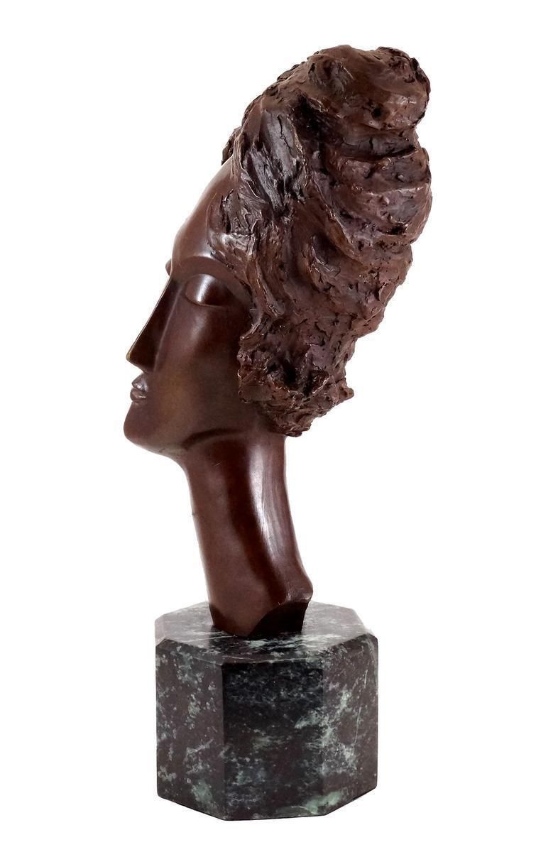 Art Deco Style Brown Patinated Bronze Woman’s Head Sculpture photo buy