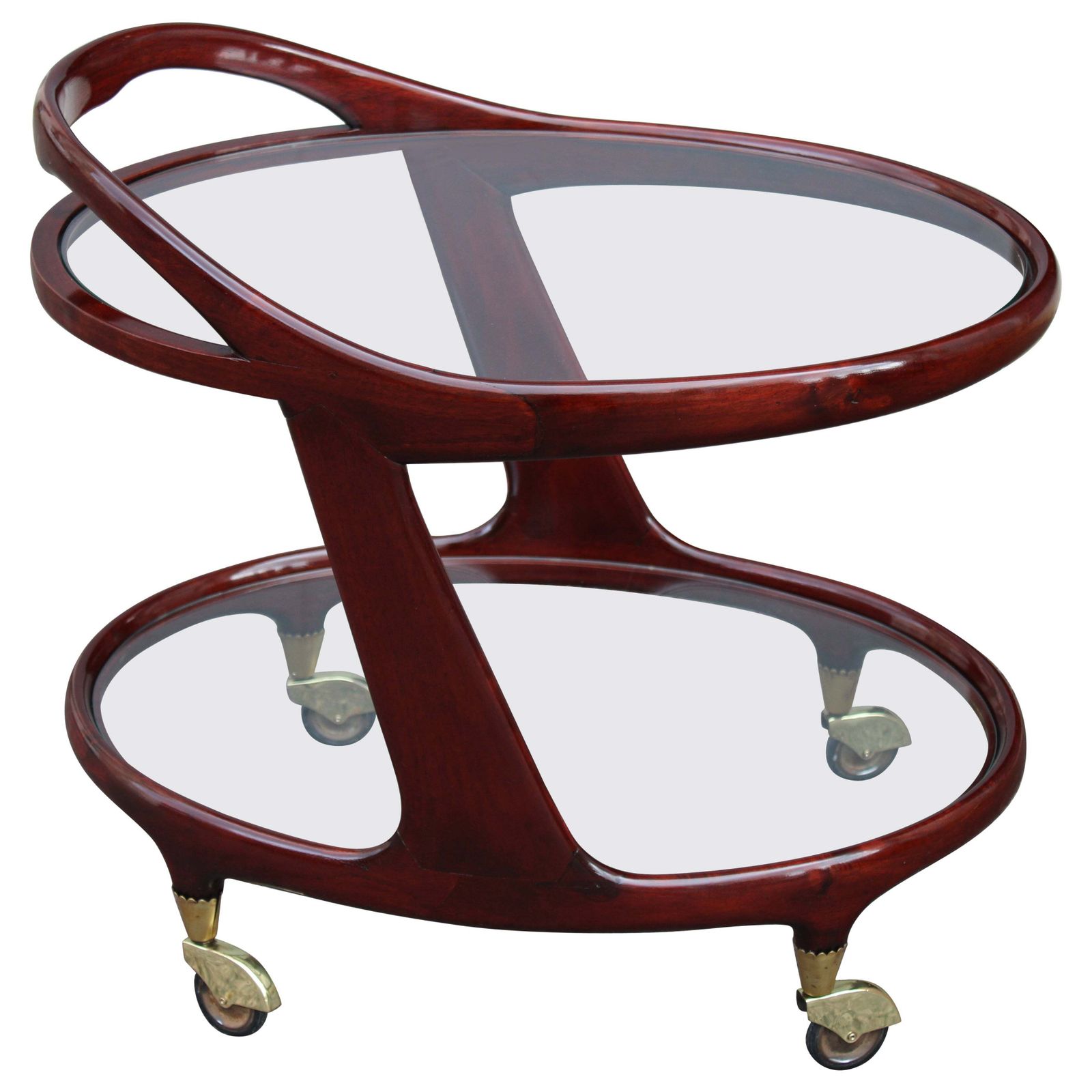 Cesare Lacca 1950 Italia Oval Shaped Bar Cart With Brass Wheels