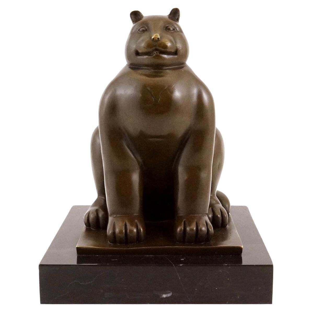 Sculpture Fat Cat In Bronze, Contemporary Style, 20th Century