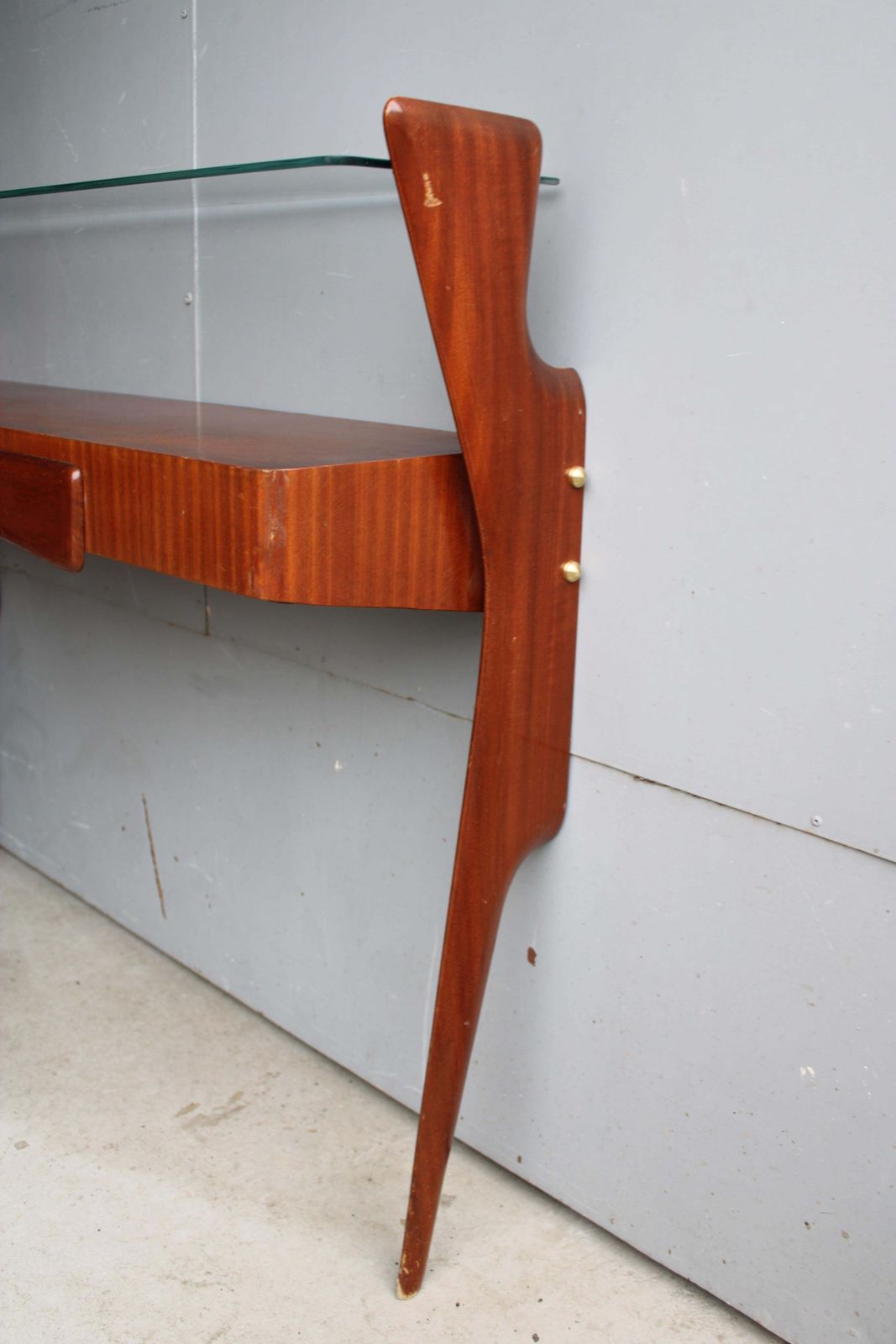 photo furniture Italian Minimal Console Table In Sagomato Wood Style Carlo Mollino Mid Century