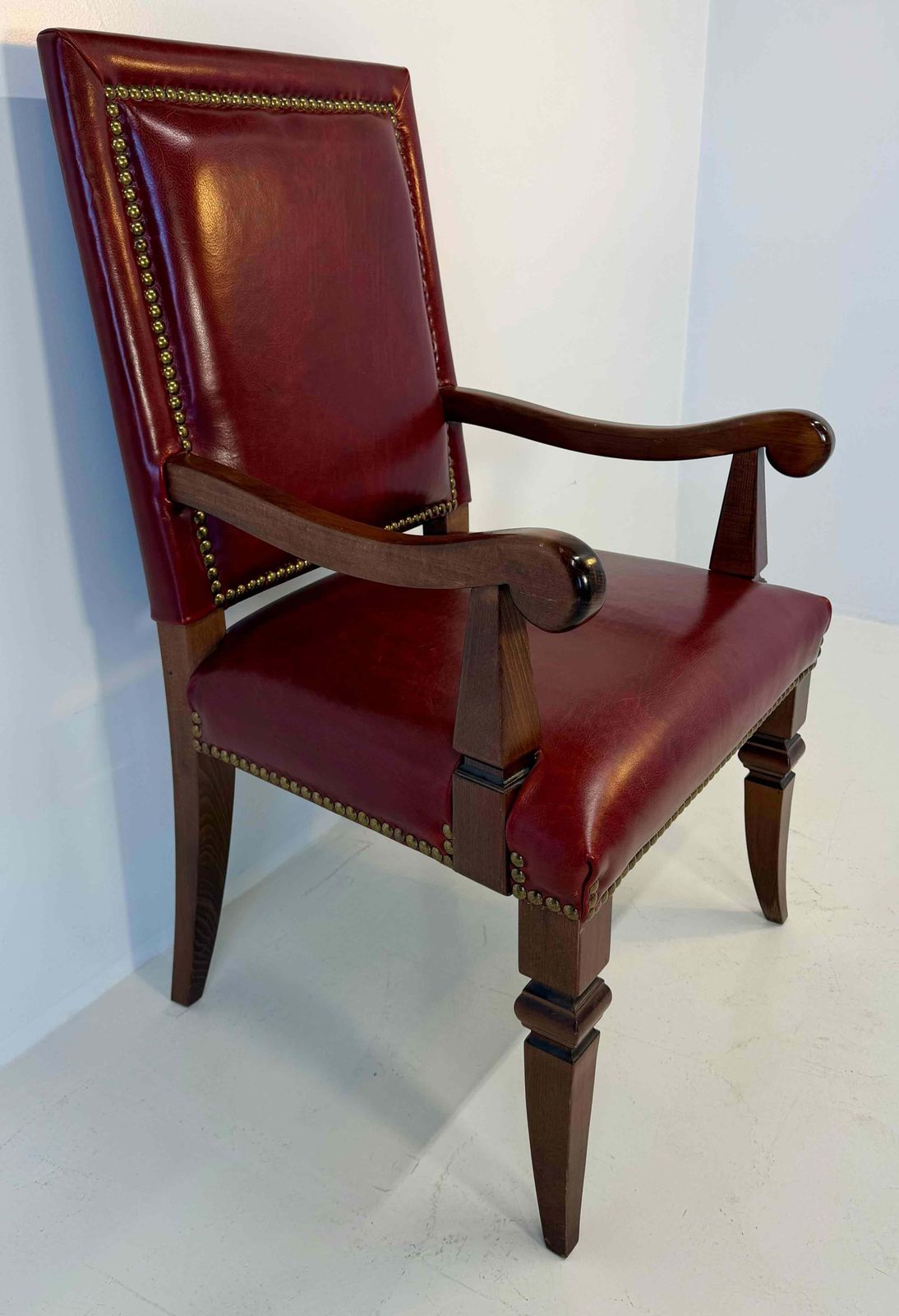 Empire Style Throne Armchair In Red Leather And Beechwood With Bronze Studs photo 1609.0