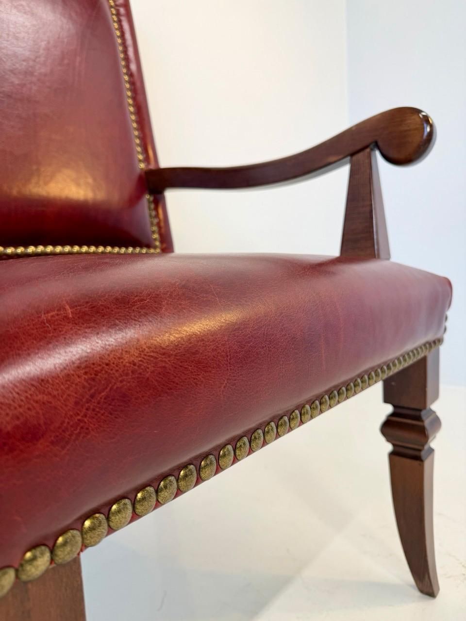 Empire Style Throne Armchair In Red Leather And Beechwood With Bronze Studs photo vintage