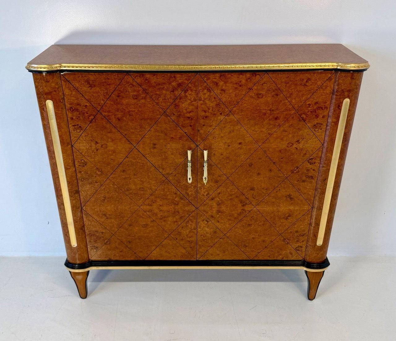 1940s Italian Art Deco Cabinet In Maple Burl With Black Lacquer Details photo Furniture