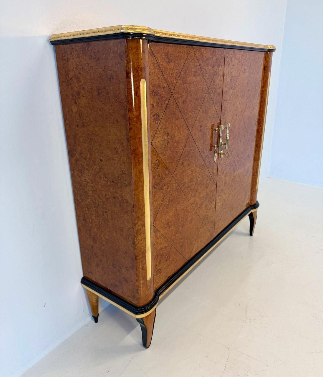 1940s Italian Art Deco Cabinet In Maple Burl With Black Lacquer Details photo buy