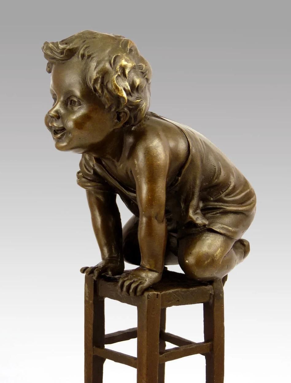 Patinated Bronze Sculpture Of A Seated Child, Art Nouveau Style, 20th Century photo for sale