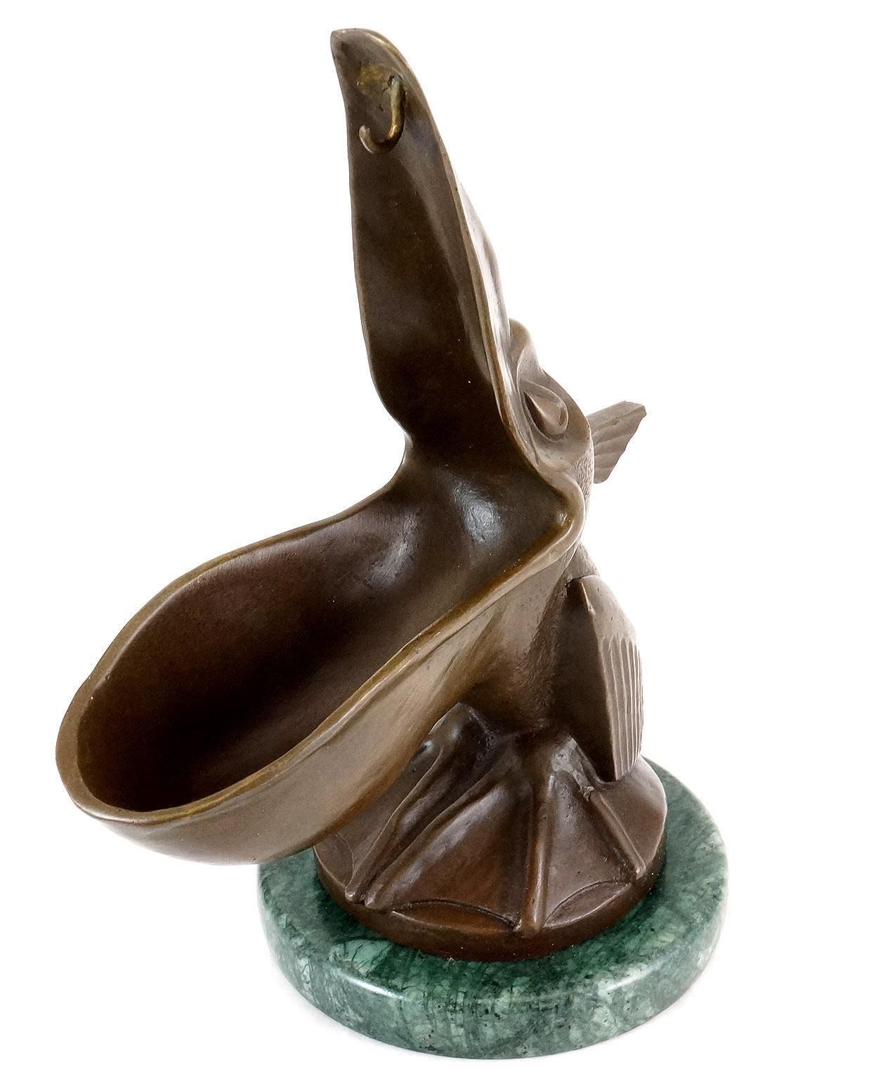 Art Deco Style Pelican Pocket Watch Holder In Bronze, Inspired By Leopold Verler photo vintage