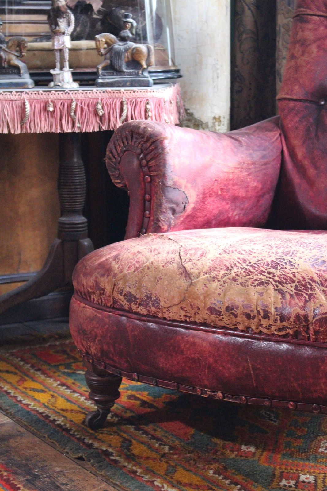 Pair Of Late 19th Century Maroon Red Leather Armchairs English Country House photo buy