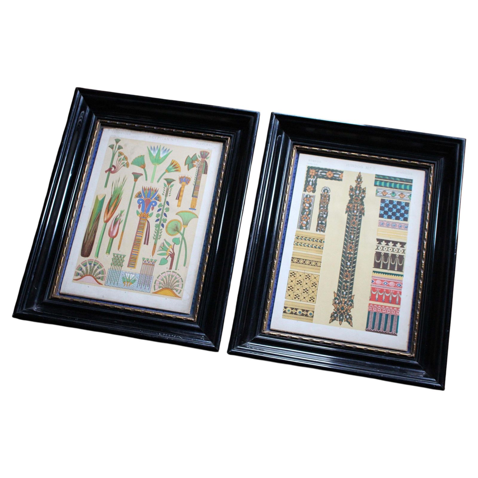The Grammar Of Ornament, 1856 Owen Jones Pair Of Framed Plates Egyptian & Hindoo