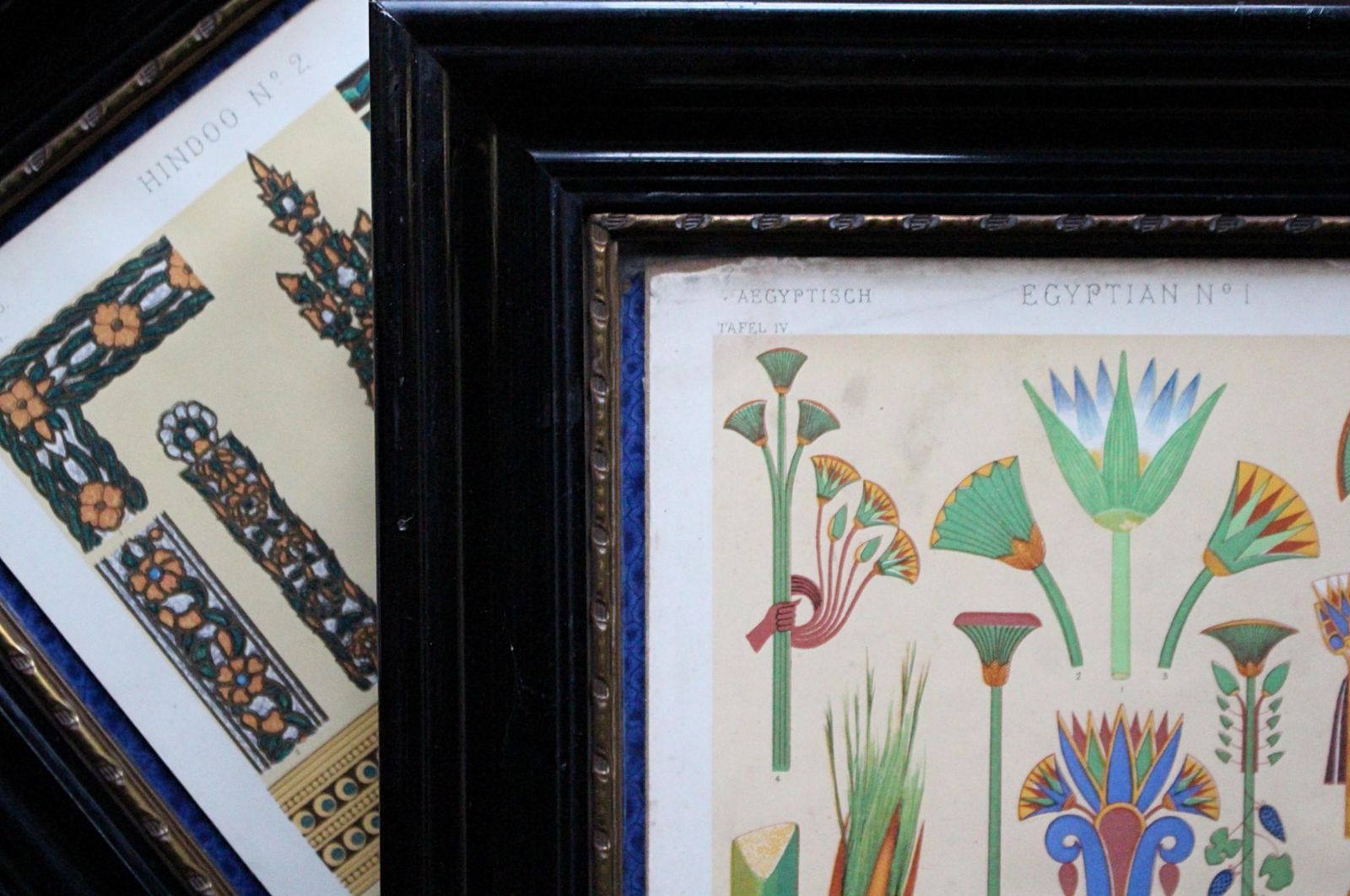 photo vintage The Grammar Of Ornament, 1856 Owen Jones Pair Of Framed Plates Egyptian & Hindoo