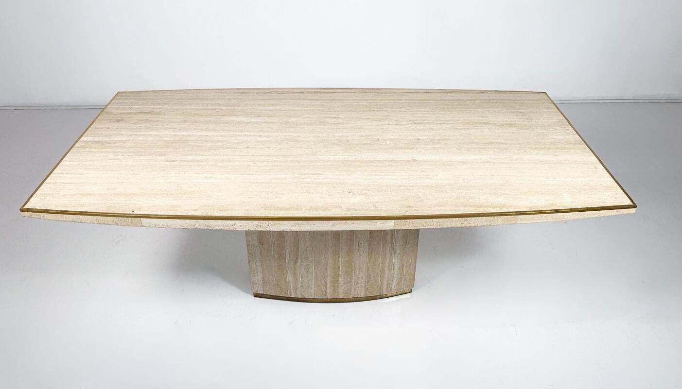 Mid Century Modern Travertine Dining Table By Willy Rizzo, 1970s photo vinterior