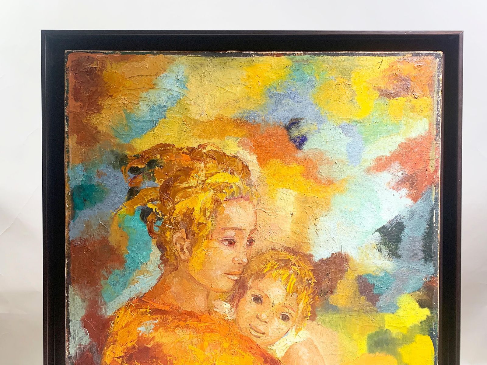 Mid Century Modern Mother And Child Oil Painting By Andrée Marian Paupard Signed photo for sale