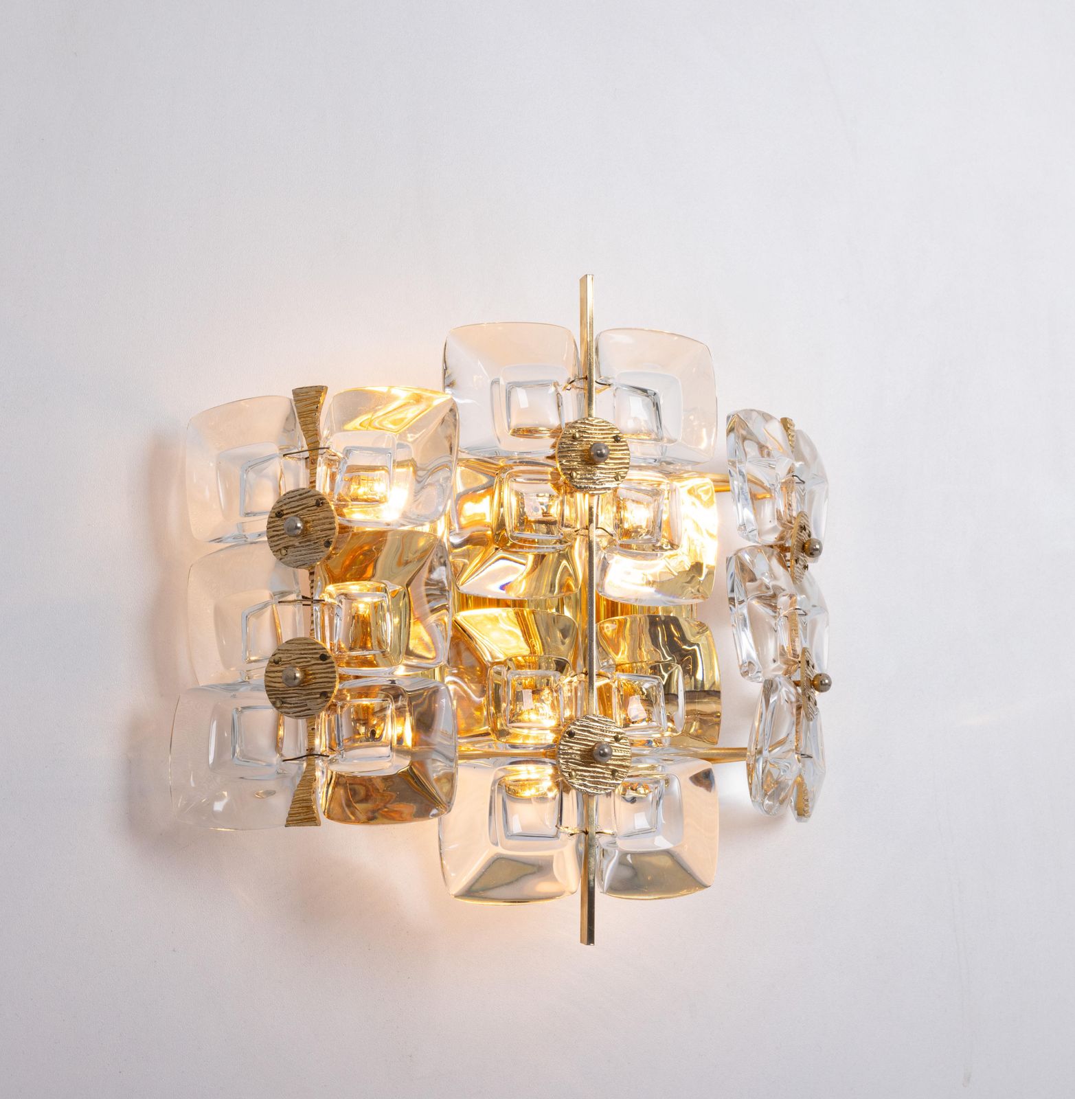 Pair Of Golden Gilded Brass And Crystal Sconces By Palwa, Germany, 1960s photo buy