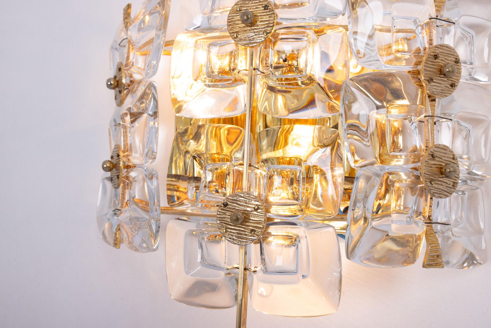 Pair Of Golden Gilded Brass And Crystal Sconces By Palwa, Germany, 1960s photo vintage