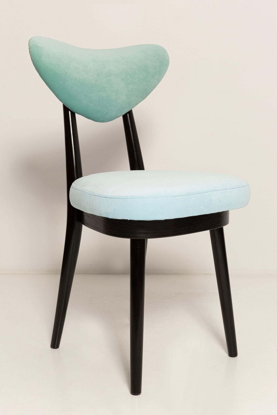 Set Of Six Mid Century Beige Green Blue Mixed Wool Heart Chairs, Europe, 1960s photo vinterior
