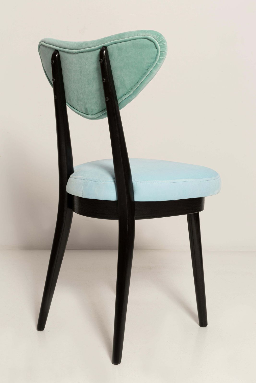 Set Of Eight Mid Century Green And Blue Mixed Velvet Heart Chairs, Europe, 1960s photo Furniture