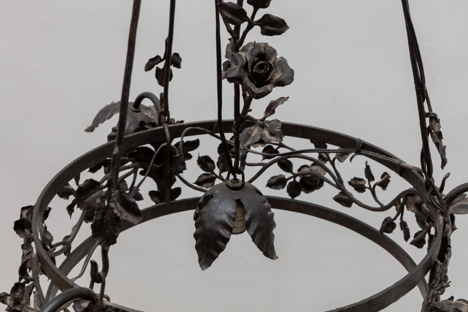 Chandelier Wrought Iron Flowers, Art Deco, 1930s, Belgium photo buy